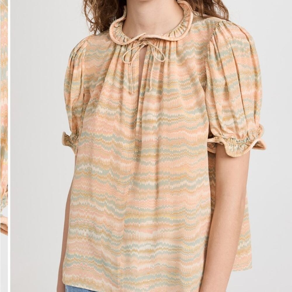 Ulla Johnson Corine Silk Top in Opal Size 14 Blouse women's short sleeve